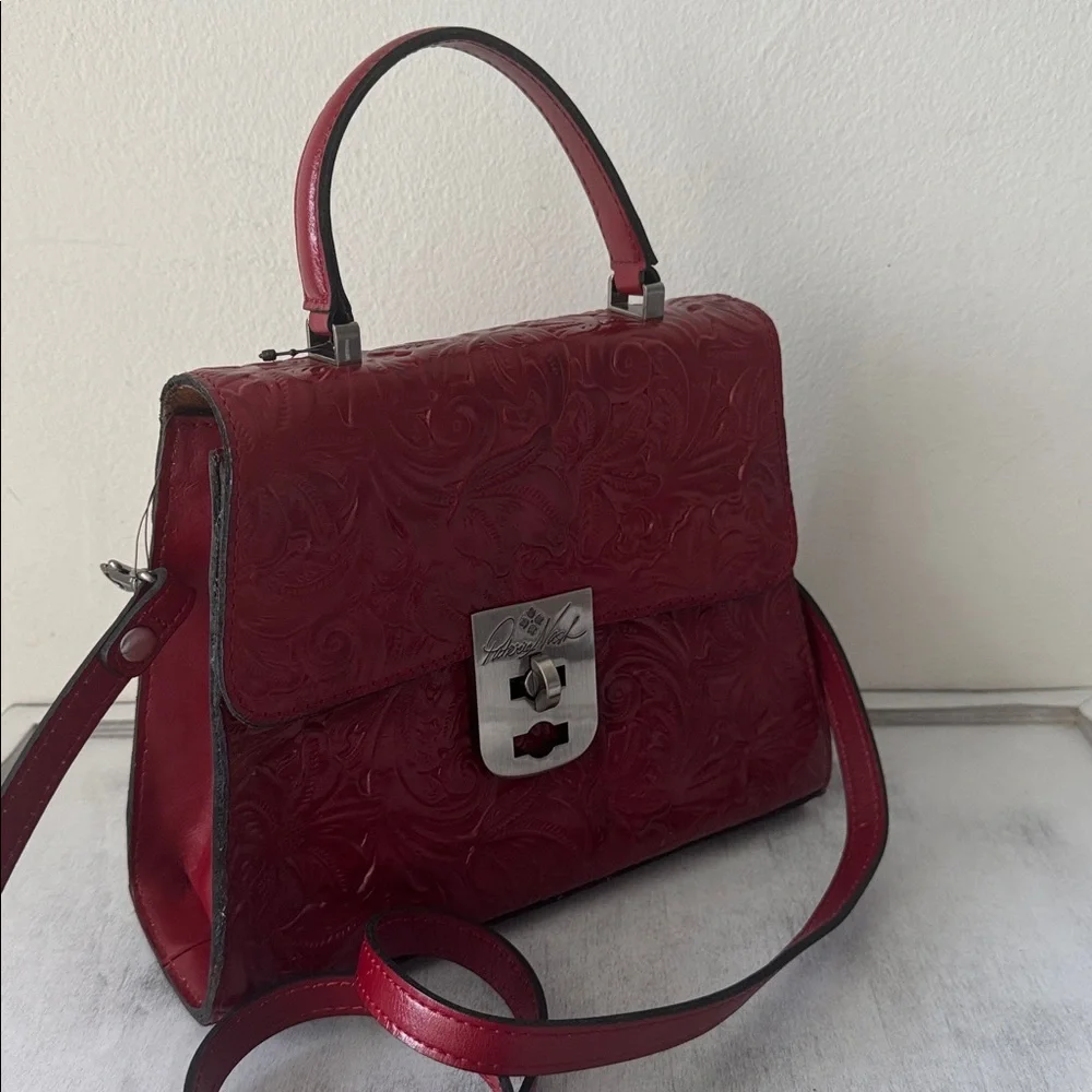 Patricia Nash Leather Tooled Crossbody Chauny Lava Red BRNTL Handbag Tote